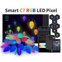 C7อัจฉริยะใหม่โมดูลพิกเซล RGB LED กันน้ำสตรอเบอร์รี่ไฟสายประดับ DIY/แอพพ์บลูทูธควบคุมระยะไกลสำหรับอุปกรณ์ตกแต่งสวนกลางแจ้ง