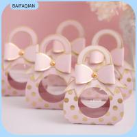 BAIFAQIAN 10PCS โบว์สำหรับผูก กล่องของชำร่วยงานแต่งงาน ลายจุดกลม ของตกแต่งงานปาร์ตี้ กล่องบรรจุภัณฑ์ของขวัญ ของที่ระลึกของสะสม พร้อมที่จับ กล่องขนมช็อกโกแลต อุปกรณ์งานเลี้ยงวันเกิดงานแต่งงาน