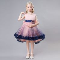 Girl dress aged 2-10 children princess dress bow new tail dress fluffy mesh catwalk evening dress wedding party dress ball gown