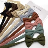 □✿ Solid Color Cotton Brown Bowtie Mens Fashion Wedding Suit Dress Bow Ties Best Man Formal Business Cravat Neckwear Suede Bowknot