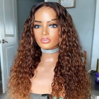 Preplucked 26Inches 180%Density Glueless Ombre Blonde Kinky Curly Lace Front Wig With BabyHair Heat Temperature Daily Cosplay Wig  Hair Extensions Pad