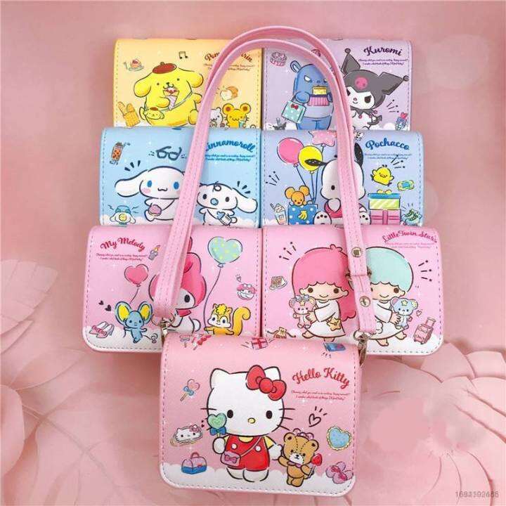 sanrio-กระเป๋าสะพายไหล่-พิมพ์ลาย-hello-kitty-mymelody-kuromi-littletwinstars-cinnamon-pochacco-pompom-purin-cinnamoroll