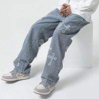 Y2K ผู้ชายเกาหลีแฟชั่น Streetwear Hip Hop Low Rise Baggy กางเกงยีนส์กางเกง Cross Mens Denim กางเกงผู้หญิงขนาดใหญ่แฟน Clothes9449