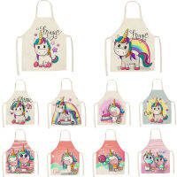 Hot Selling Kitchen Apron Cartoon Unicorn Music Print Sleeveless Cotton and Linen Apron Men and Women Household Cleaning Tools