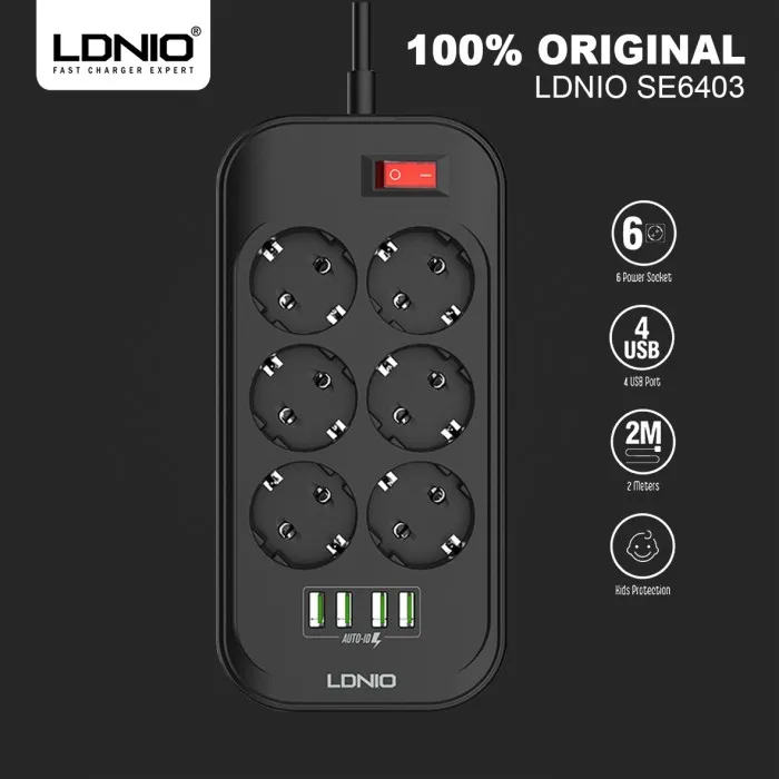 Terminal Stop Kontak 6 Colokan EU Plus 4 Usb Port Power Socket LDNIO terminal-stop-kontak-6-colokan-eu-plus-4-usb-port-power-socket-ldnio