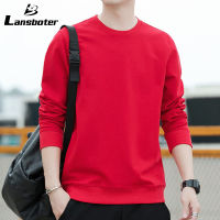 Lansboter เสื้อยืดผู้ชาย เสื้อแขนยาวชาย เสื้อยืดแขนยาวทรงหลวมของผู้ชาย เสื้อสเวตเตอร์สวมศีรษะบางๆเทรนด์สไตล์เกาหลีในอินสตาแกรมใหม่