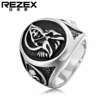 REZEX เครื่องประดับแฟชั่นบุคลิกภาพพังค์สไตล์ผีแหวนเหล็กไททาเนียมย้อนยุค