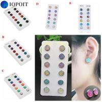 IOPOIT 6 Pairs/Set แฟชั่น เงิน คริสตัล อเมทิสต์ เครื่องประดับ ต่างหู Durzy แอมเบอร์ โอปอล สตั๊ดหูควอตซ์ ต่างหูตาม้า