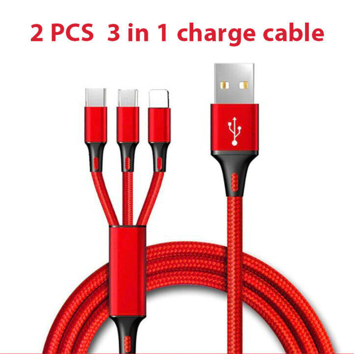 3 In 1 Cables ,Phone Charger Cord A/C To Phone +Type C+Micro Nylon