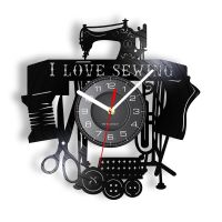 Hot sell I Love Quilting Sewing Quote Wall Art Vintage Sewing Machine Wall Clock Vinyl Record Wall Clock Sewing Room Tailor Shop Decor