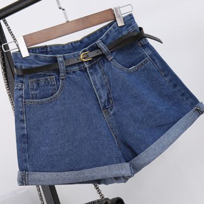 Fashion Retro High Waisted Rolled Slim Casual Jean Shorts （no belt）