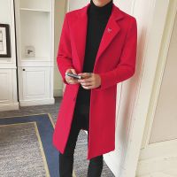 [COD] British autumn and winter slim mid-length woolen coat mens casual single-breasted