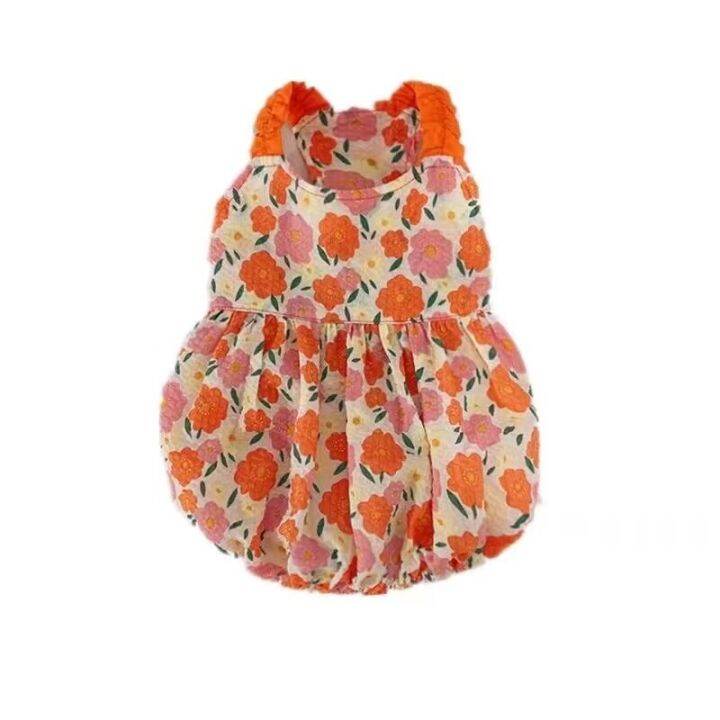 summer-dog-clothes-suspender-flower-dress-teddy-breathable-skirt-dog-floral-suspender-skirt-bubble-dog-pumpkin-skirt-maltese-dresses