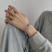 Stainless steel smiley face thick chain bracelet ins trendy niche design personalized hand jewelry light luxury exquisite accessories