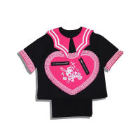 KOSAHIKI Pink Black Skull Goth Kawaii Tshirt Women Punk Harajuku Summer Top Dark Aesthetic Fairy Grunge Alt Alternative Clothes