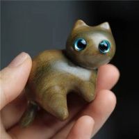 Sandalwood Cat Figurine Mini Sculpture Statue Modern Decor Rsin Home Gifts Arts Cute Animal Wooden Ornament for Shelf Car Office