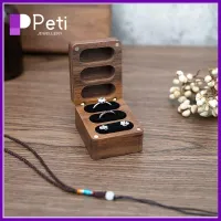 PETI JEWELLERY ที่นั่งสามที่นั่ง กล่องเครื่องประดับอัญมณี เรโทร เคสของขวัญ กล่องแสดงแหวนคนรัก คุณภาพสูงมาก ทำจากไม้ ที่วางของ การหมั้นหมาย