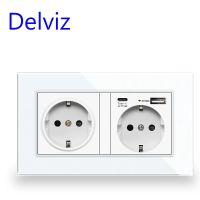 คุณภาพสูง Delviz ชนิด C พอร์ต USB เทมเปอร์คริสตัลหน้าจอโทรศัพท์5V 18W ชาร์จเร็ว EU มาตรฐานยึดติดผนังคู่เต้าเสียบสายไฟ Fi791 Lcz392