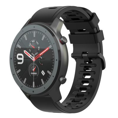 สำหรับ Amazfit สายนาฬิกาข้อมือซิลิโคนสีทึบอ่อน GTR 47Mm 22Mm (สีดำ)