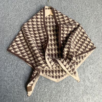 Wool Knitted Triangle Scarf warm Double-Sided wear Womens plaid Shawl wrap Autumn Winter Korean Scarves