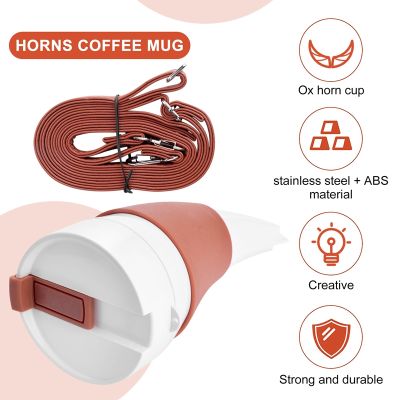 Goat Horns Coffee Mug 230ML Stainless Steel Vacuum Cup Thermos Flask Tea Cups Travel Couple Water Bottle with RopeTH