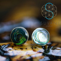 SUVANI เงินแท้ 92.5% ต่างหูเปลือกหอยเป๋าฮื้อ (Abalone Shell) ทรงกลม ต่างหูปักก้าน เครื่องประดับเงินแท้
