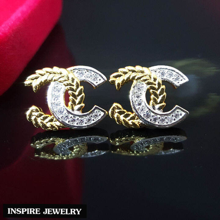 inspire-jewelry-ต่างหู-ฝังเพชร-งานจิวเวลลี่-หุ้มทองแท้-100-24k-สวยหรู-พร้อมถุงกำมะหยี่