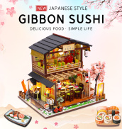 Mô hình nhà búp bê Barbie lắp ghép bằng gỗ Mẫu Gibbon Sushi có đèn Led sử