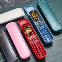 Spoon Fork Chopsticks Set 3PCS/Set Cutlery Dinnerware With Box Holder 304 Stainless Steel Travel Tableware Kitchen Accessories Flatware Sets