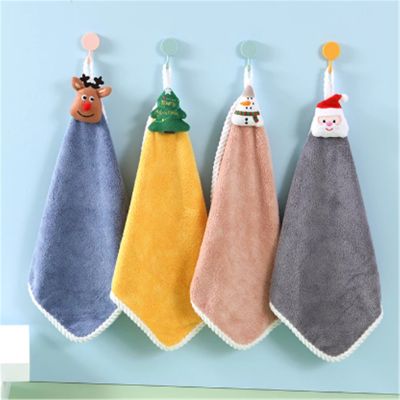 Christmas Coral Fleece Hand Towel Home Bathroom Supplies Xmas Cartoon Santa Towel Quick Dry Absorbent Microfiber Towels For Kids