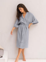 100Cotton Crepe Robe Womens Pajamas Autumn Robes Women Home Clothes Solid Bathrobes Night Dress Women Pajama Lace Up Nightgown