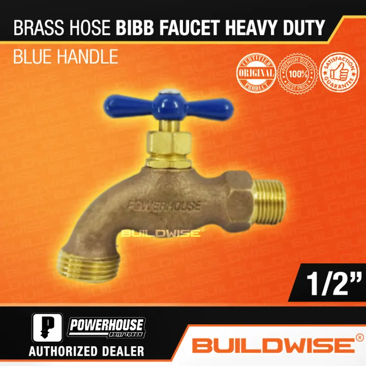 Powerhouse Brass Hose Bibb Faucet 1/2" (Blue Handle) Heavy Duty
