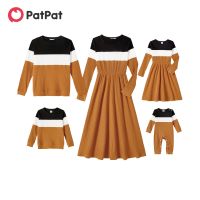 【YF】 PatPat Family Matching Long-sleeve Colorblock Spliced Dresses and Tops Sets