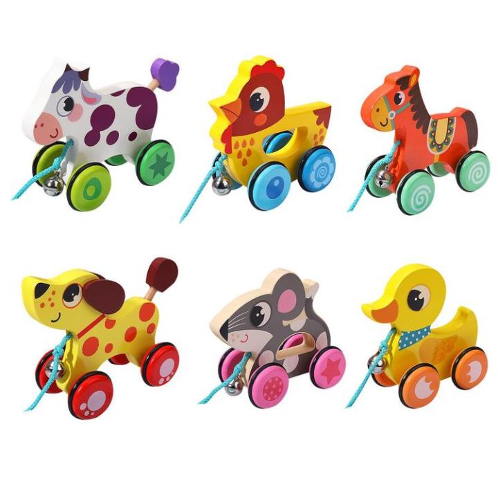 Dog Wooden Push Pull Toy Cartoon Animal Push Pull Toys Pull Dog Toy