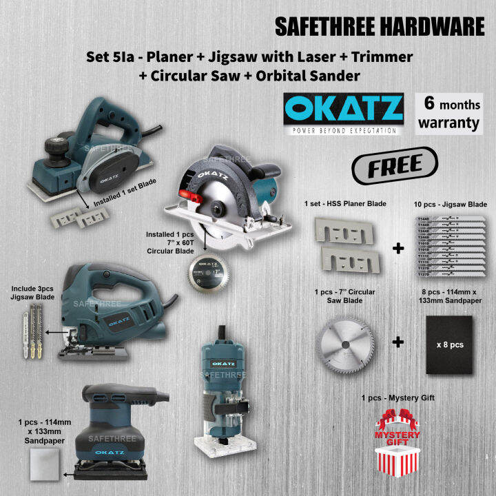 Combo (5 pcs) OKATZ CS7V Circular Saw + PL182.60 Wood Planer + POS110V