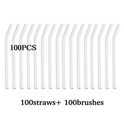 100PCS Glass Straws Clear Bent 20cm x 8 mm Drinking Straws Reusable Straws Healthy Reusable Eco Friendly