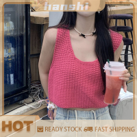 hanshi [2023 new HOT FASHION] lazlook เสื้อกล้ามถักคอกลมสำหรับผู้หญิงเสื้อกั๊กทรงหลวมแขนกุดสีพื้นสำหรับฤดูร้อน