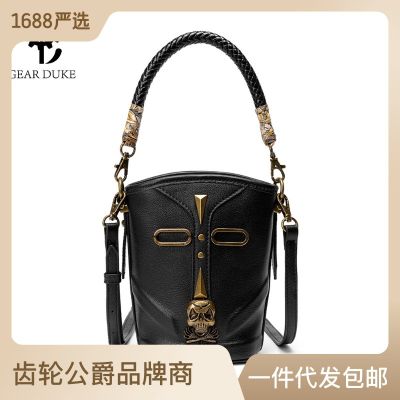 2023 New Bags Womens Foreign Trade Leather Bucket Bag Womens Shoulder Crossbody Hand Bag Litchi Pattern Womens Cow Leather Bag