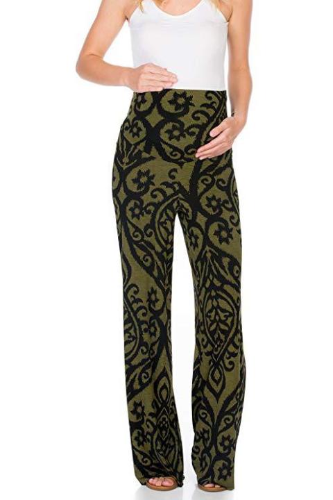 กางเกงขาสองชั้นพิมพ์ลายโบฮีเมียนสำหรับผู้หญิงกางเกงคนท้องฤดูร้อนกางเกงเอวสูงคุณแม่น่ารักลายเสือดาว