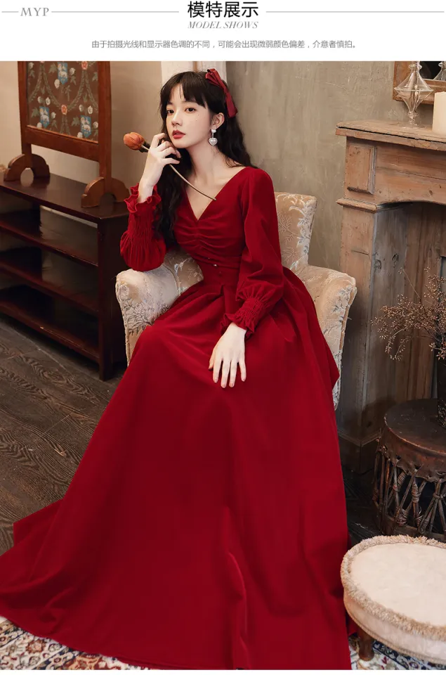 Toast Bride's 2020 new engagement dress, casual clothes, long sleeves,  thick red in autumn and winter. | Lazada PH