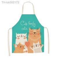 ¤ Cute Cartoon Kitchen Apron Cat Print Sleeveless Linen Apron Kids Bib Ladies Home Cleaning Tools Baking Accessories Delantal