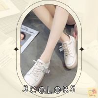 โอมากๆ?แฟชั่น รองเท้าผ้าใบหนัง สีทูโทนขาวครีม ขอบยาง เบอร์ 35-40