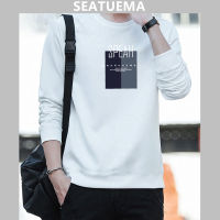 SEATUEMA เสื้อสเวตเตอร์ถักสำหรับผู้ชาย ผ้าฝ้ายเสื้อยืด แฟชั่นพิมพ์ลายแขนยาว เสื้อสเวตเตอร์ถักแบบสบาย ๆ คอ O บวกขนาดเสื้อผ้า