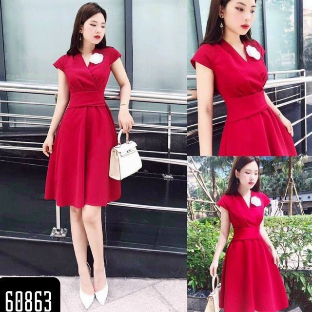 Đầm xòe vintage đỏ trễ vai đẹp như Tăng Thanh Hà  DN216  AloraShop21