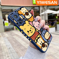 YIWESAN เคสสำหรับ Xiaomi 10T 10T 10T Pro Redmi เคส K30s การ์ตูน Winnie มีน้ำค้างแข็งโปร่งใสช้อนส้อมมีดหมีพูห์แข็งลายขอบสี่เหลี่ยมด้านข้างปลอกซิลิโคนกล้องกันกระแทกเคสนิ่ม