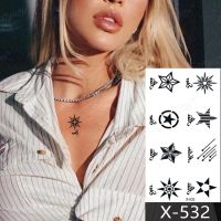 Pentagram Temporary Tattoo Sticker Waterproof Black Sexy Meteor Front Chest Small Realistic Stickers for Women Art Fake Tattoos Stickers