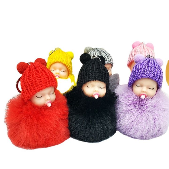 cc-sleeping-baby-fluffy-pompom-hanging-pendant-keychain-keychai