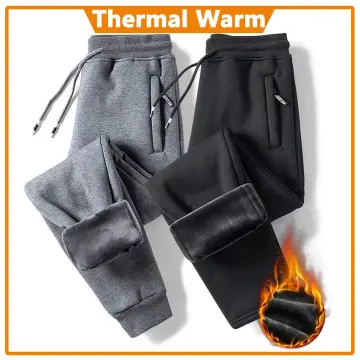Mens Winter Warm Pants Thermal Trouser Mid Waist Fur Lined Jogger  Sweatpants 