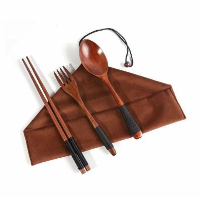 PCSset Japanese Wooden Wrap Thread Spoon Chopsticks Tableware Set With Cloth Bag Portable Travel Cutlery Wood Dinnerware Flatware Sets