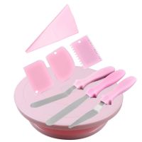 【hot】ﺴ  Pink Decorating Turntable With Icing Smoother Pastry Spatula Baking Accessories Set